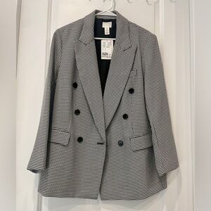 H&M Black & White Houndstooth Double-Breasted Blazer